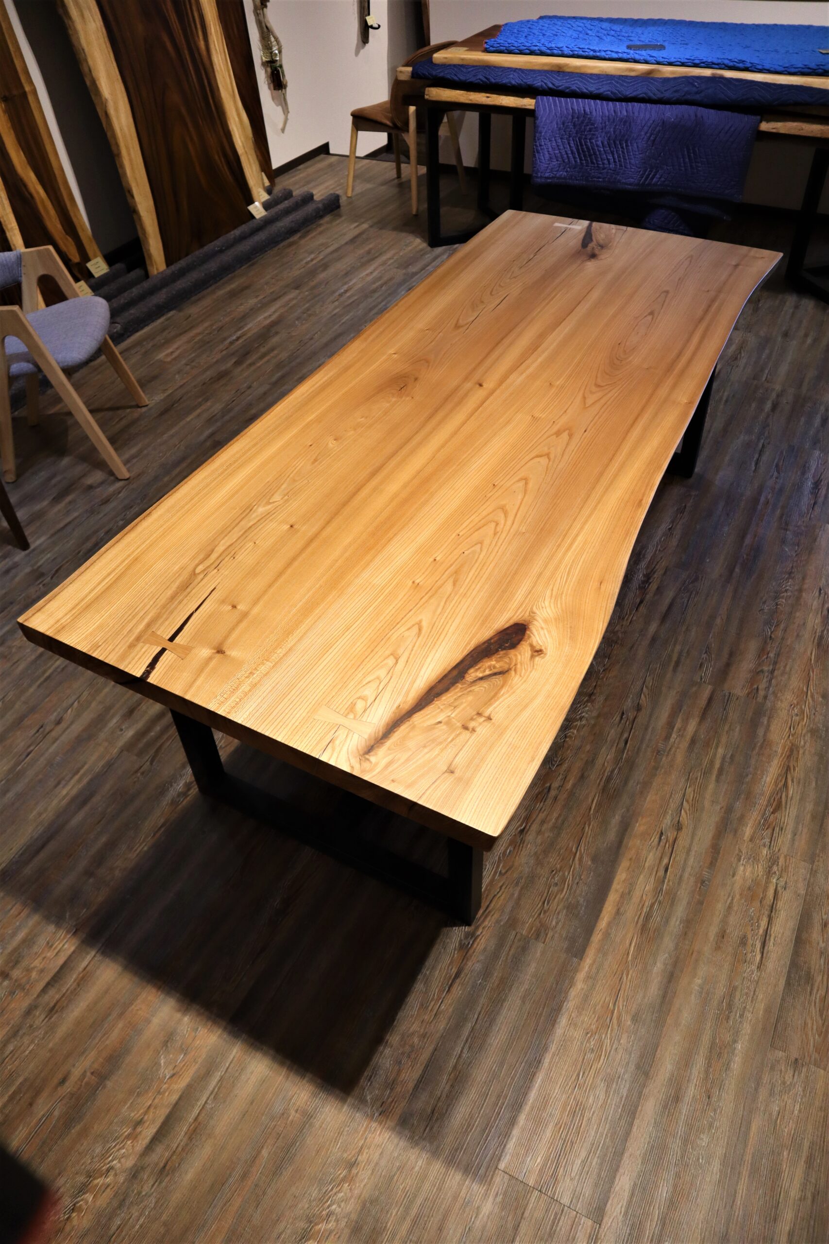 無垢 一枚板 天板 テーブル ニレ 2枚ハギ【楡】 - 机/テーブル